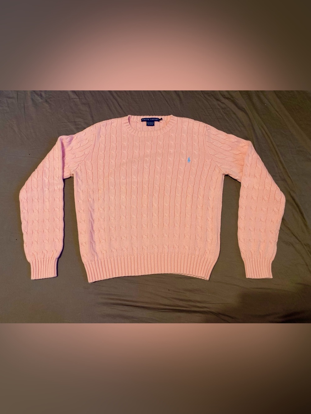Ralph Lauren pink cable knit pullover sweater w/ logo, girls size XL